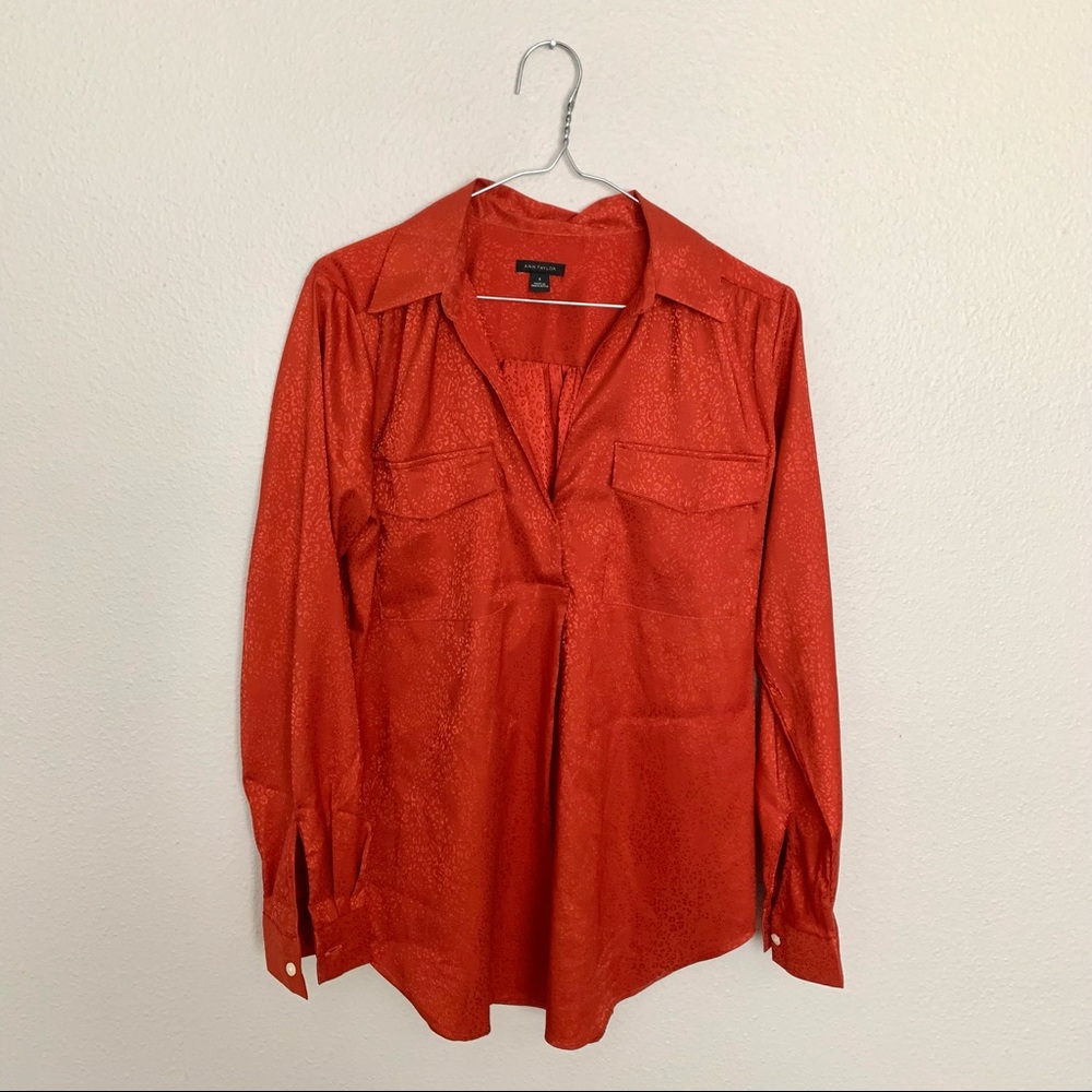 Ann Taylor Burnt Orange Leopard Print Blouse